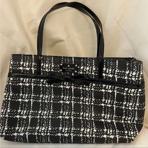 Beautiful large Kate Spade New York Black And White plaid coated canvas Satchel.